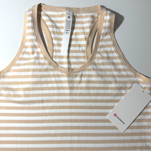 Lululemon Love Tank Top Tan White Striped Pima Cotton Racerback LW1EUMS Size 10 - Picture 5 of 8